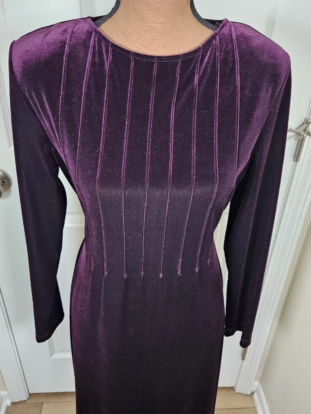 VTG K.C. Spencer New York Velvet Maxi Dress Purple Long Sleeve Womens 8 Y2K Glam